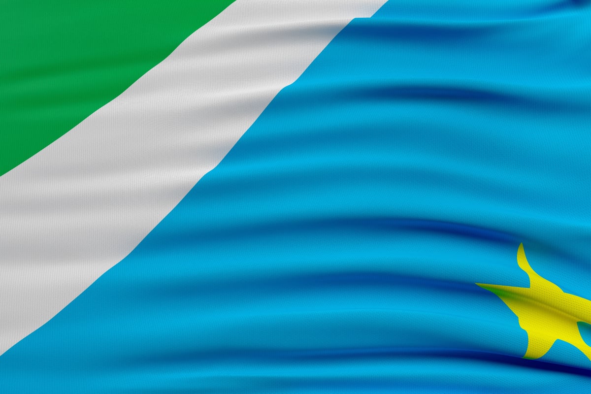 Flag of the state of Mato Grosso do Sul of Brazil in 3d render realistic